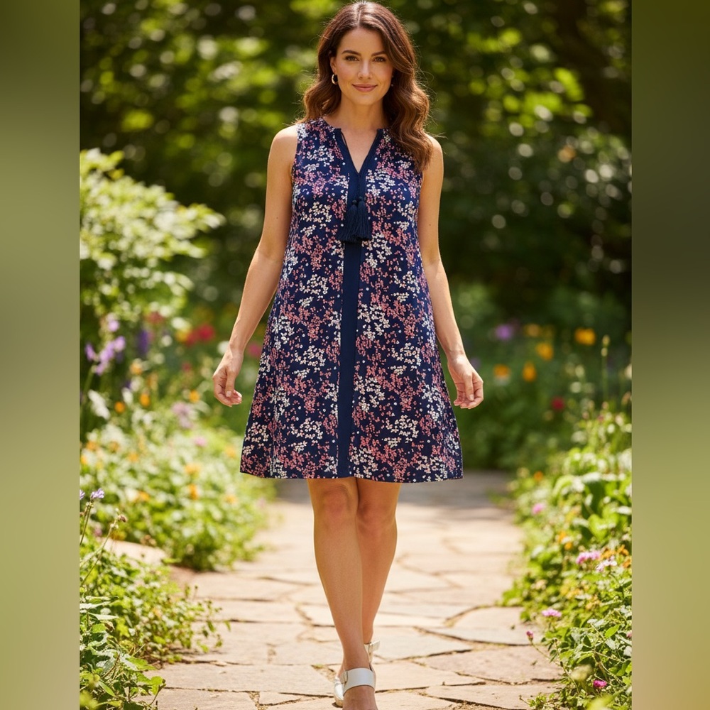 MICHAEL Michael Kors Navy and Pink Floral summer Dress size L